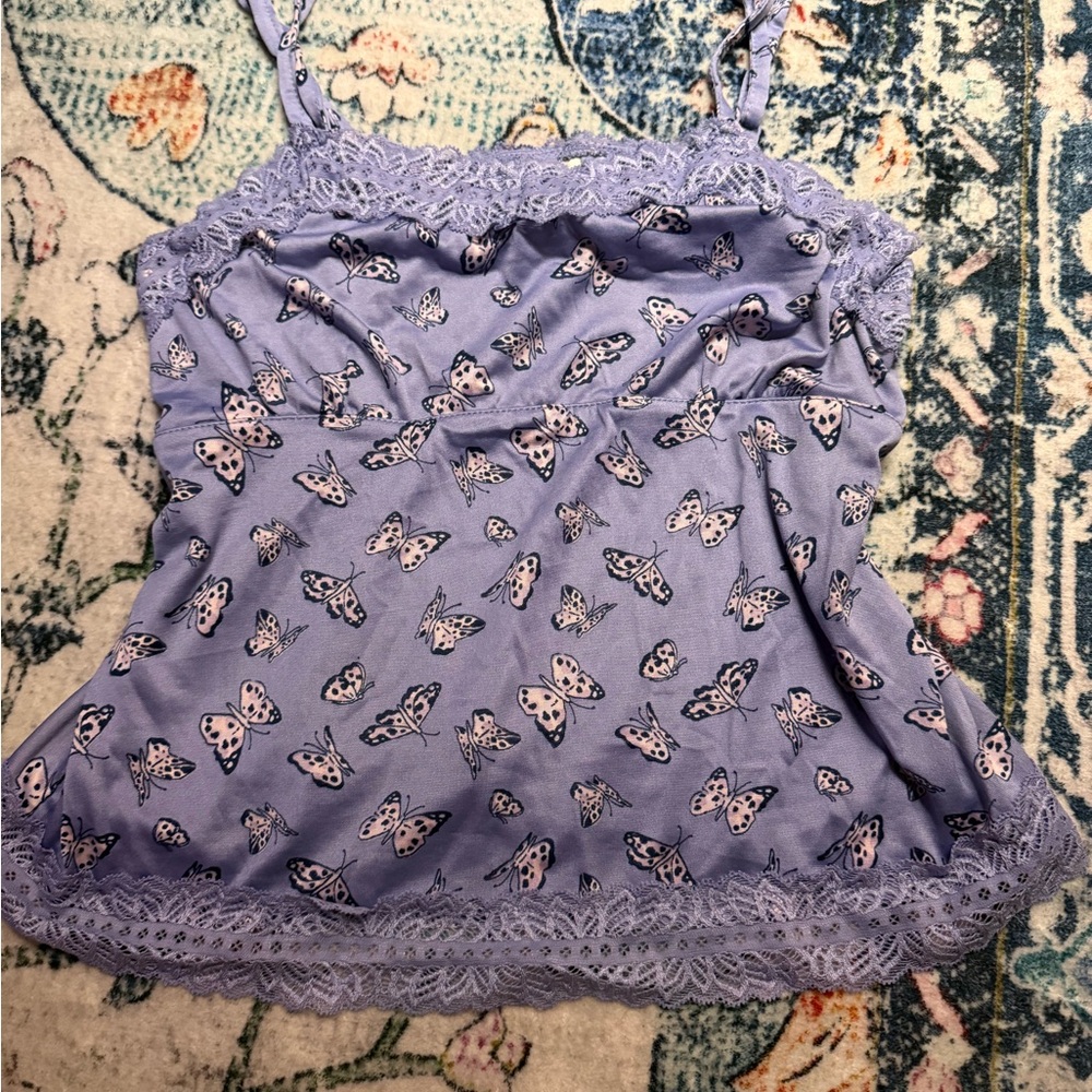 Butterfly Print Lace Trim Cami Top